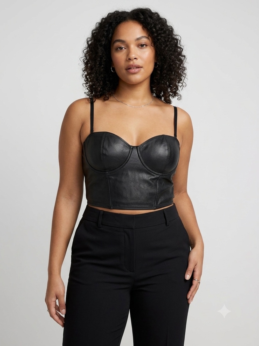 INC International Concepts Black Faux Leather Bustier Crop Top